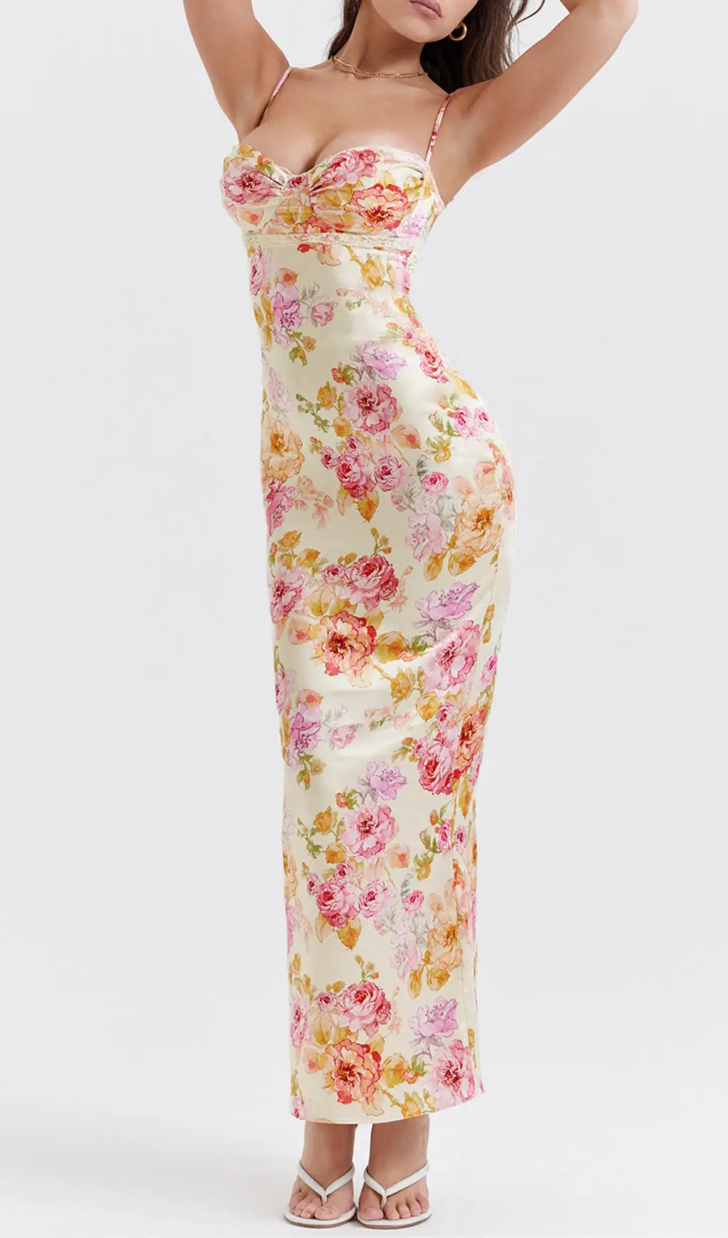 Ivory Floral Maxi Dress Flowering Girl