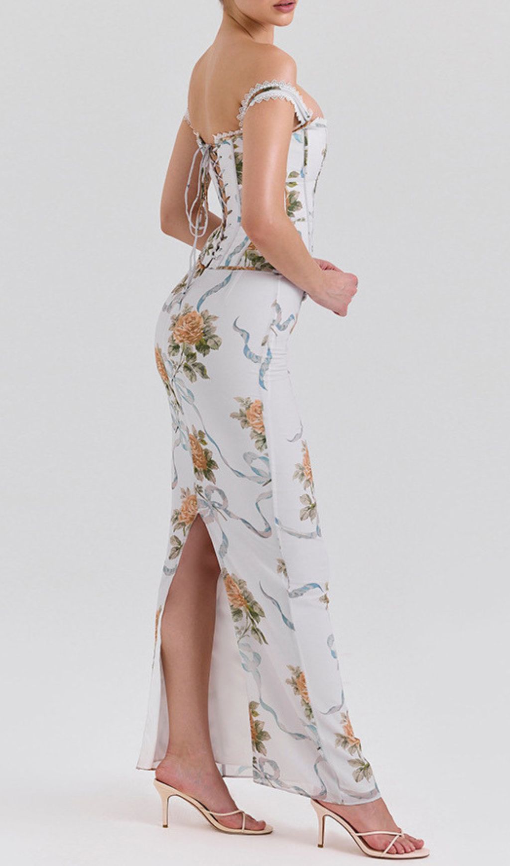 Isabeau Strappy Floral Corset Maxi Dress Flowering Girl