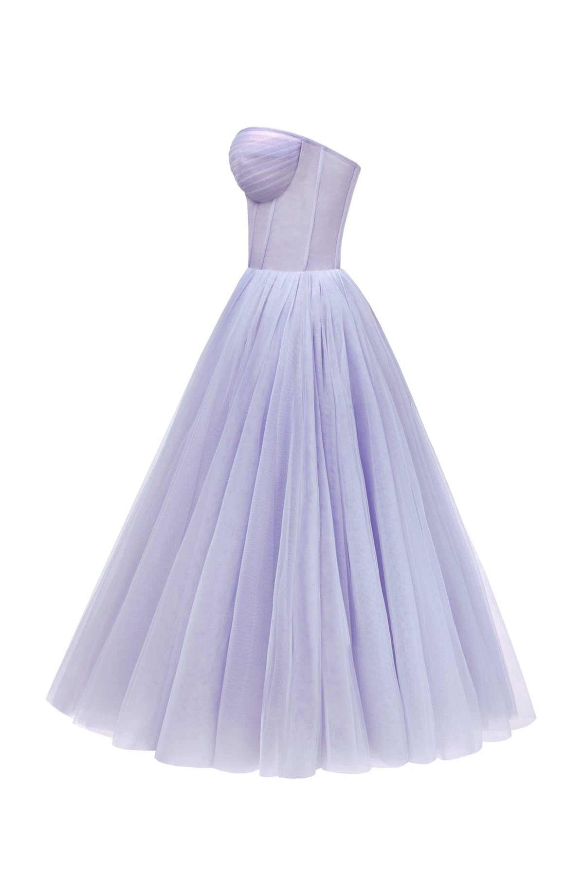Lavender Strapless Puffy Midi Tulle Dress Flowering Girl