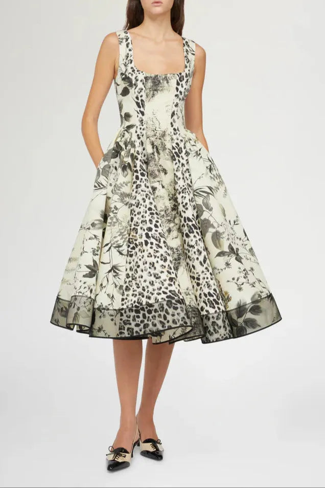 Maggie Leopard Print Pleated Midi Dress Flowering Girl