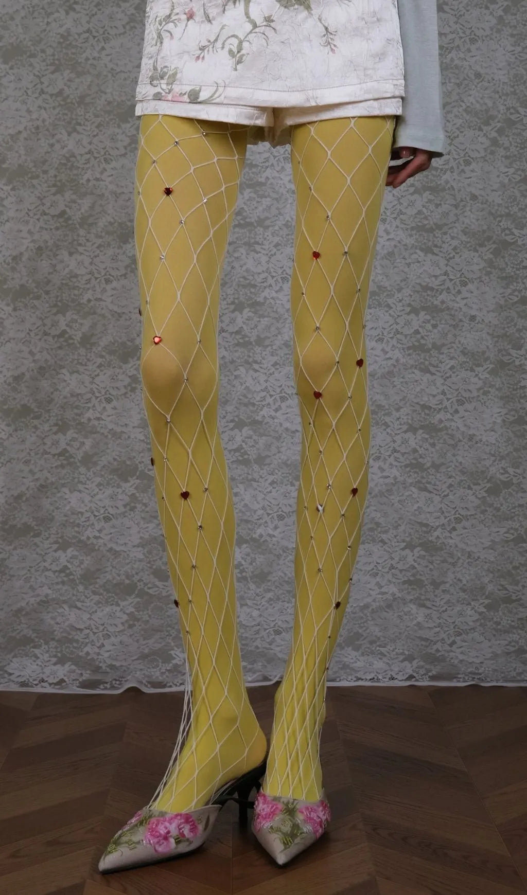 Yellow Tights & White Diamond-Shaped Tights Set Flowering Girl