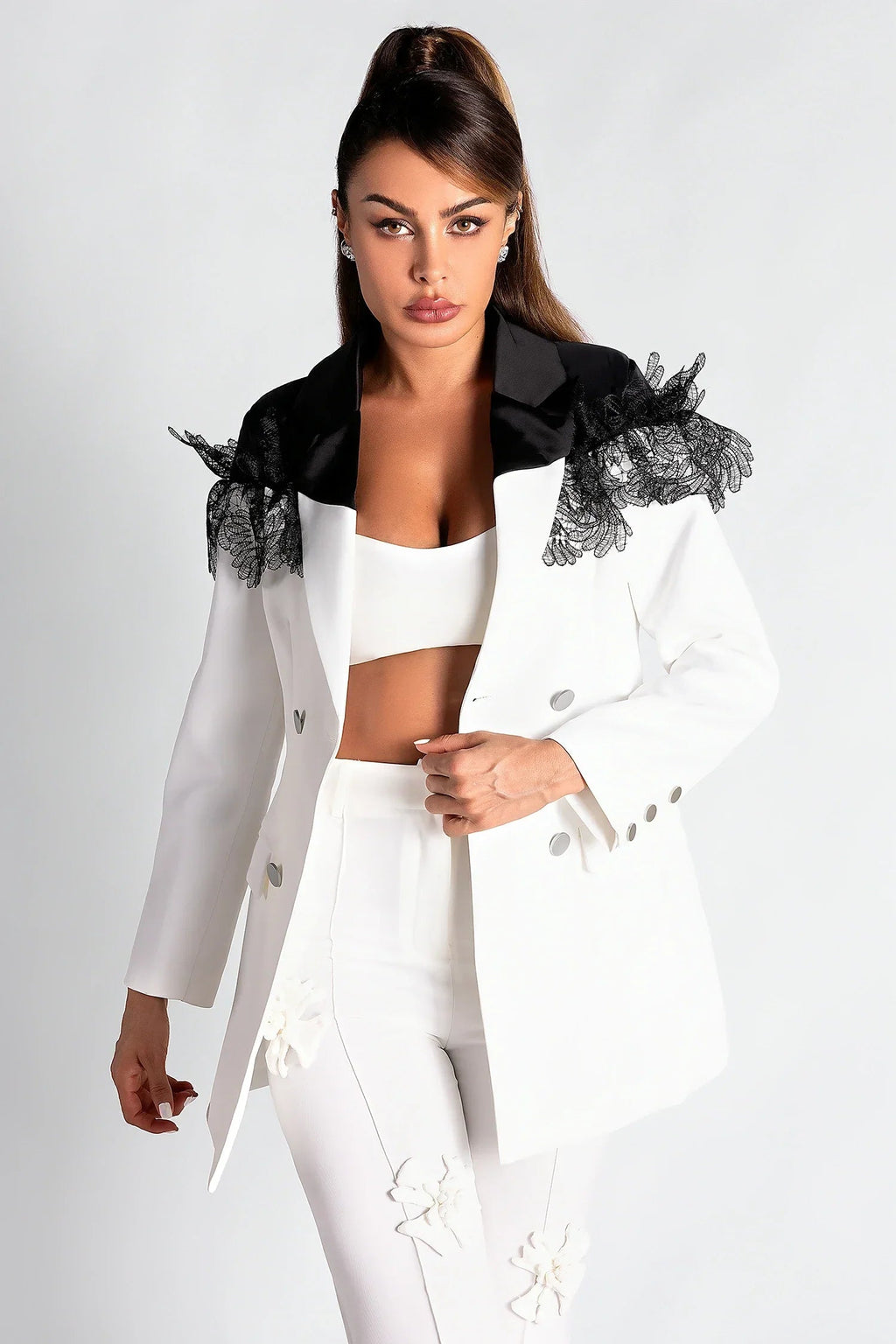 Sekani Patchwork Lace Blazer Top Flowering Girl