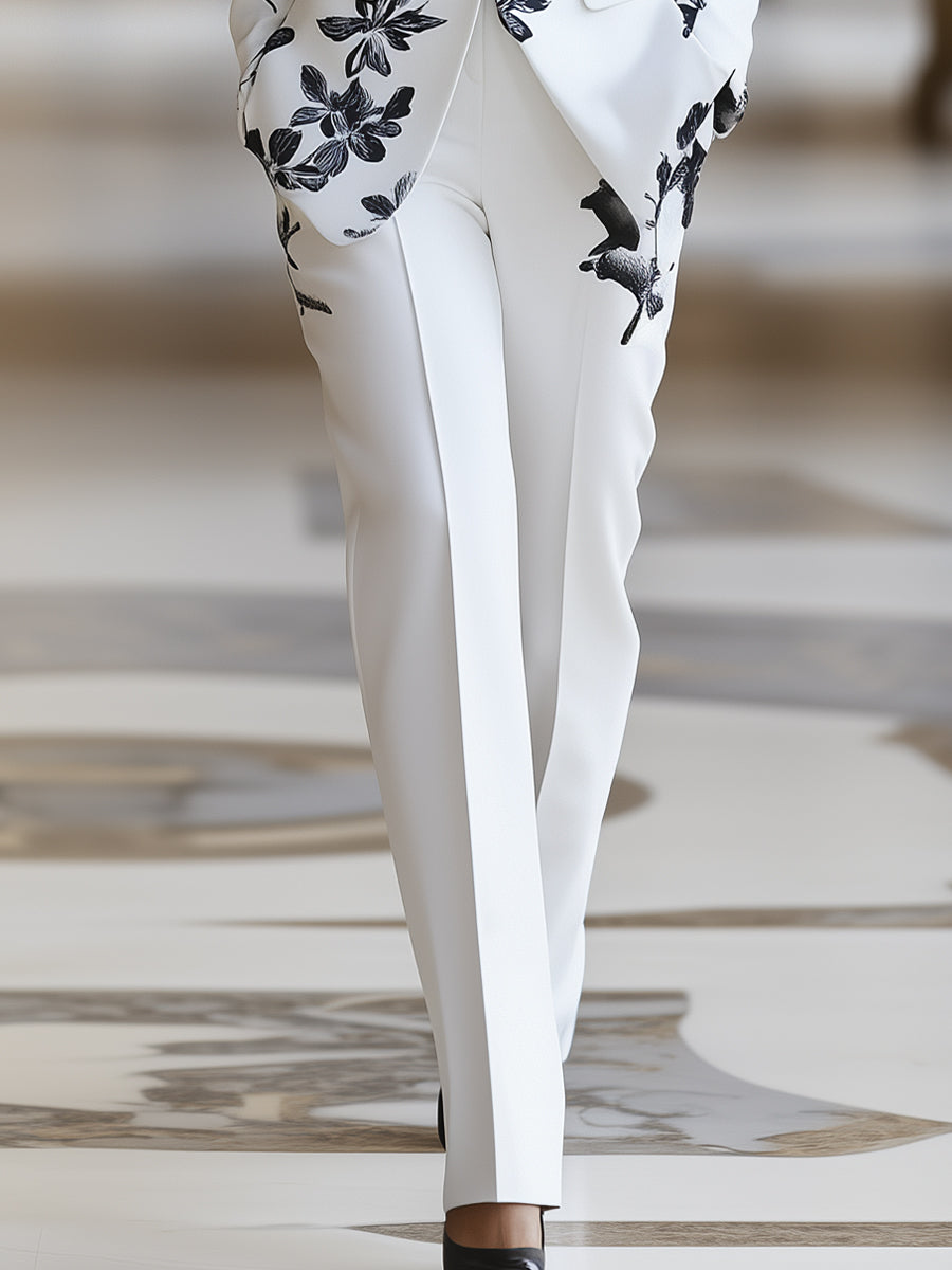 White Floral Printed Pantsuit Set Flowering Girl