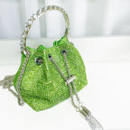 Crystal Embellished Bucket Bag In Green Flowering Girl