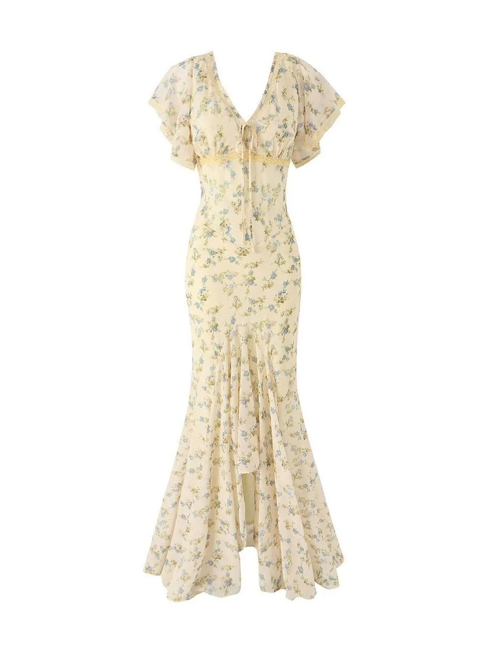 Ashgar Butter Yellow Puff Sleeve Floral Maxi Dress Flowering Girl