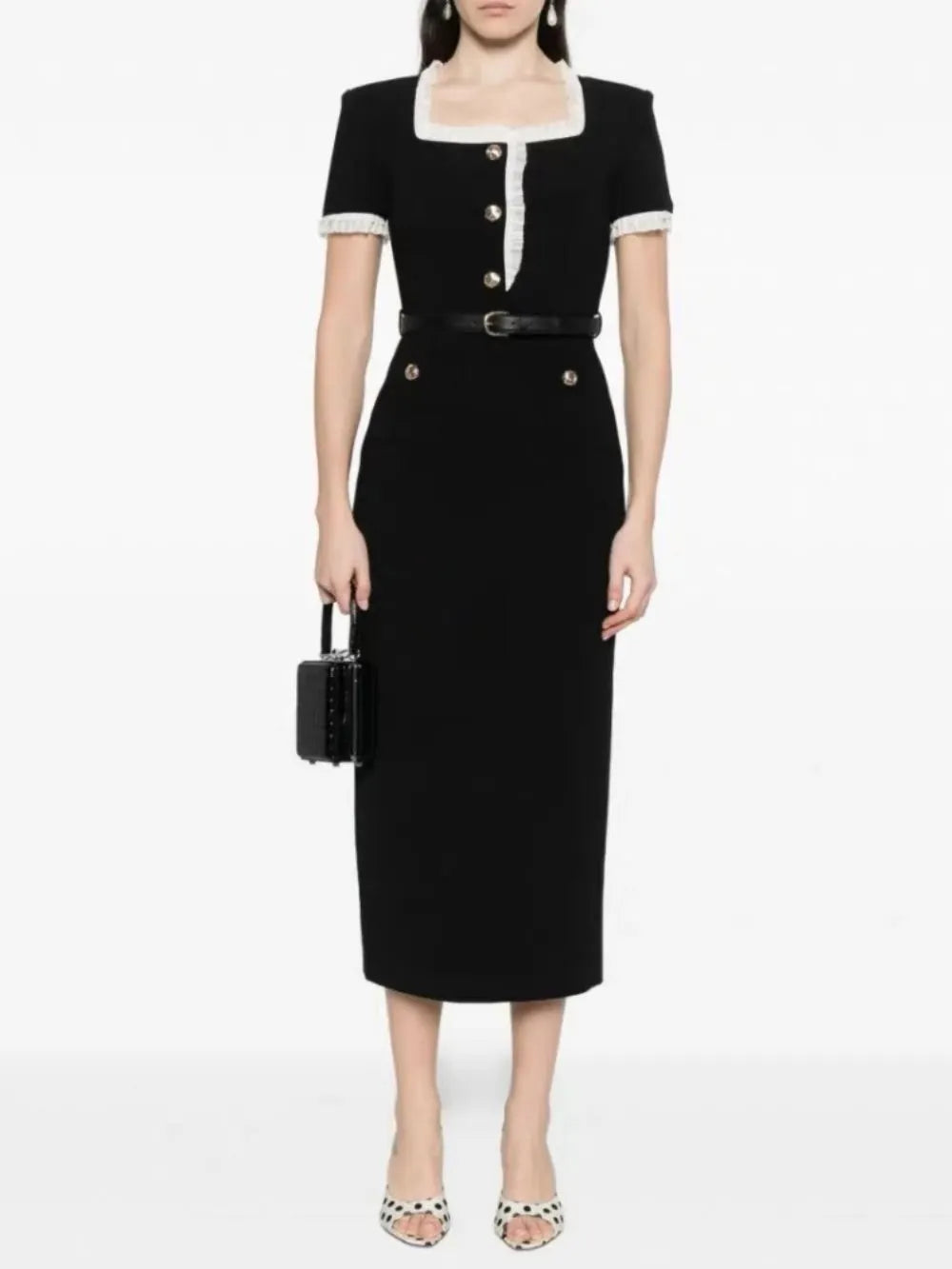 Medina Black Short Sleeve Midi Dress Flowering Girl