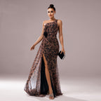 Jocelyn High Slit Feather One-Shoulder Maxi Dress Flowering Girl