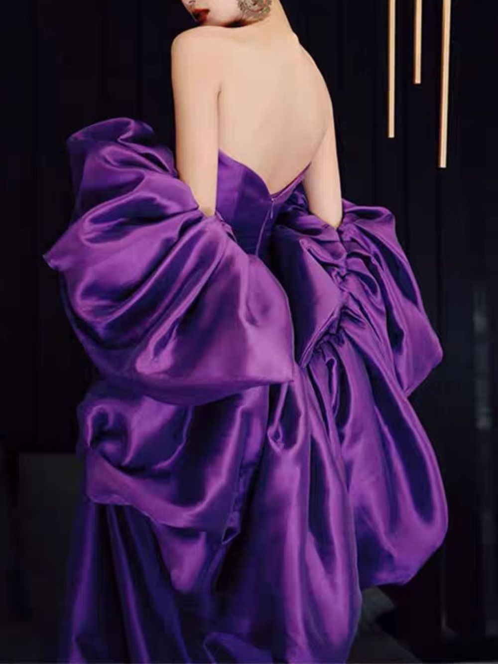 Purple Satin A-Line Evening Gown