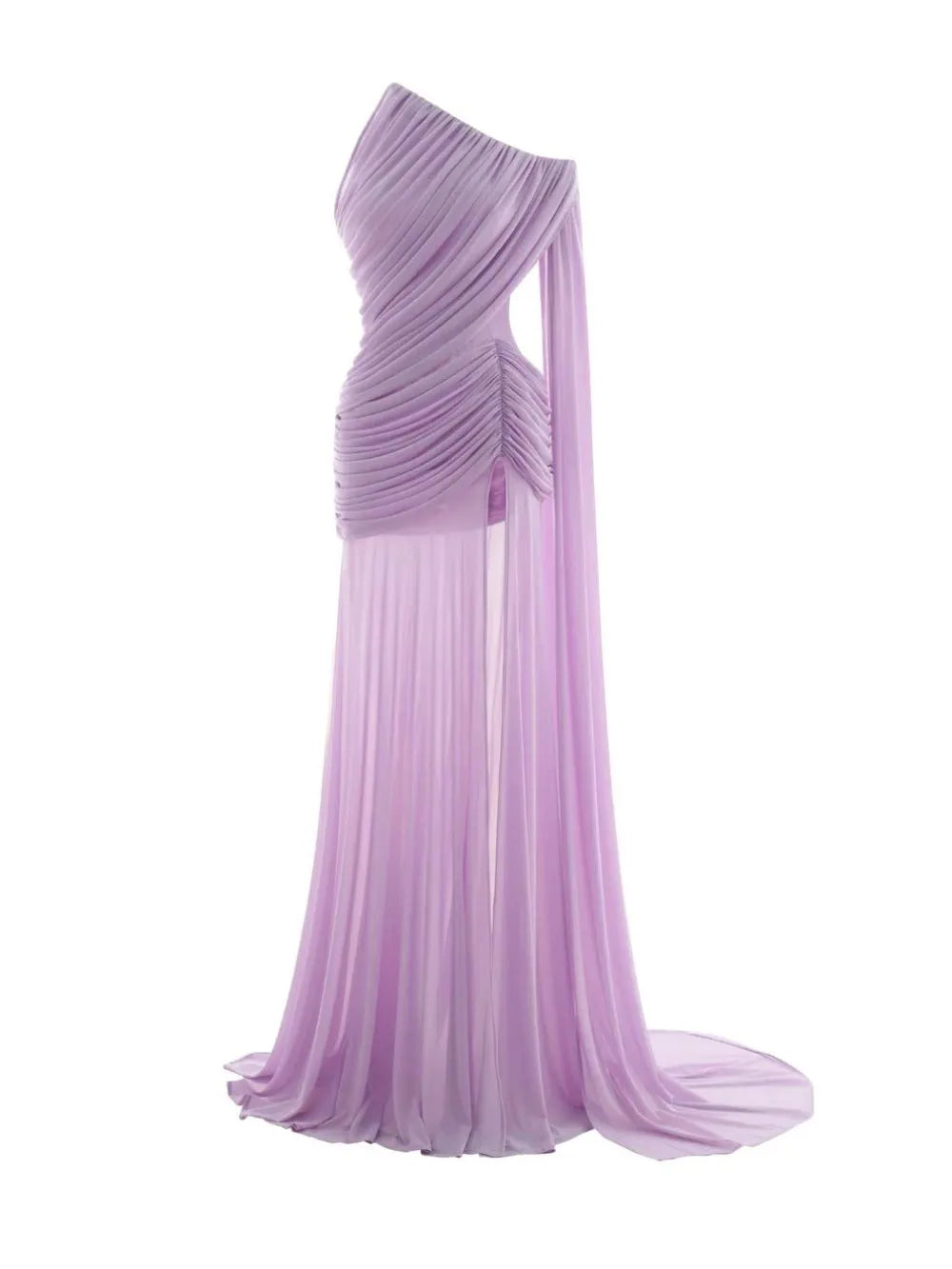 Faskel Ruched Split Maxi Dress In Purple Flowering Girl