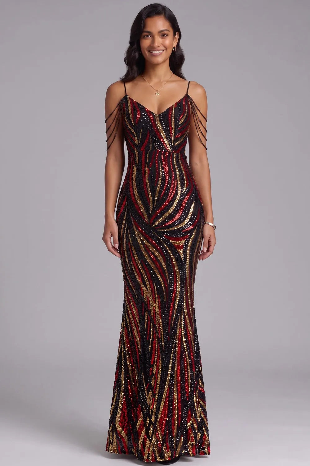 Sequin Cold Shoulder Floor-Length Gown Flowering Girl