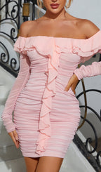 Pink Strapless Ruched Mini Dress Flowering Girl