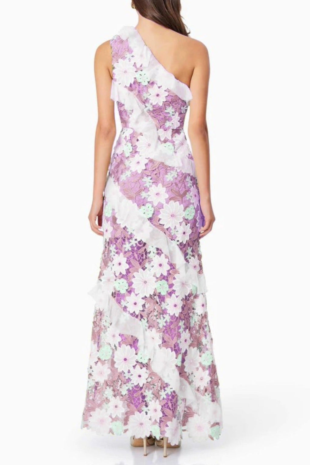 Floral One Shoulder Lace Maxi Dress In Purple Flowering Girl