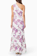 Floral One Shoulder Lace Maxi Dress In Purple Flowering Girl