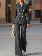 Elegant Navy Pinstripe Double-Breasted Suit Set Flowering Girl