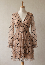 Beige Sheer Mesh Fit-and-Flare Tiered Dress Flowering Girl
