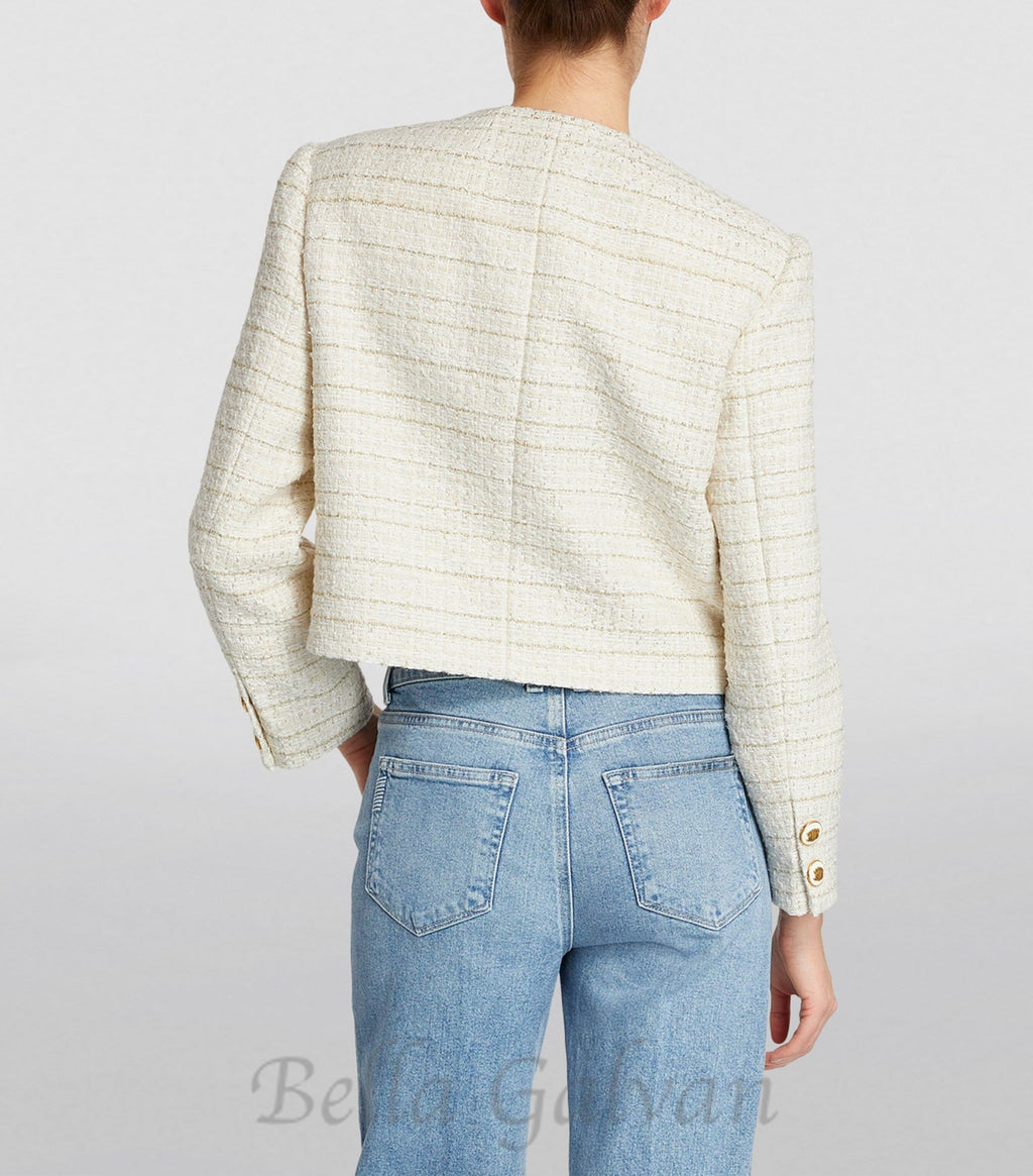 Zally Cropped Tweed Jacket in ecru Flowering Girl