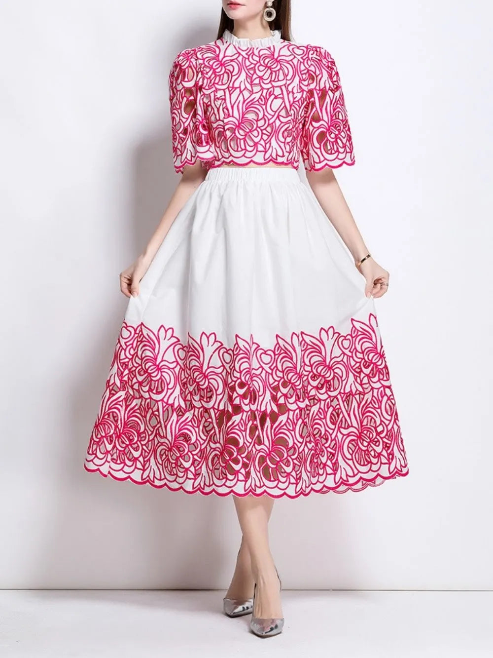 Mahira Rose Red Flower Embroidery Two-Piece Set Flowering Girl