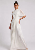 White Draped Maxi Dress with Cold Shoulder Detail Flowering Girl
