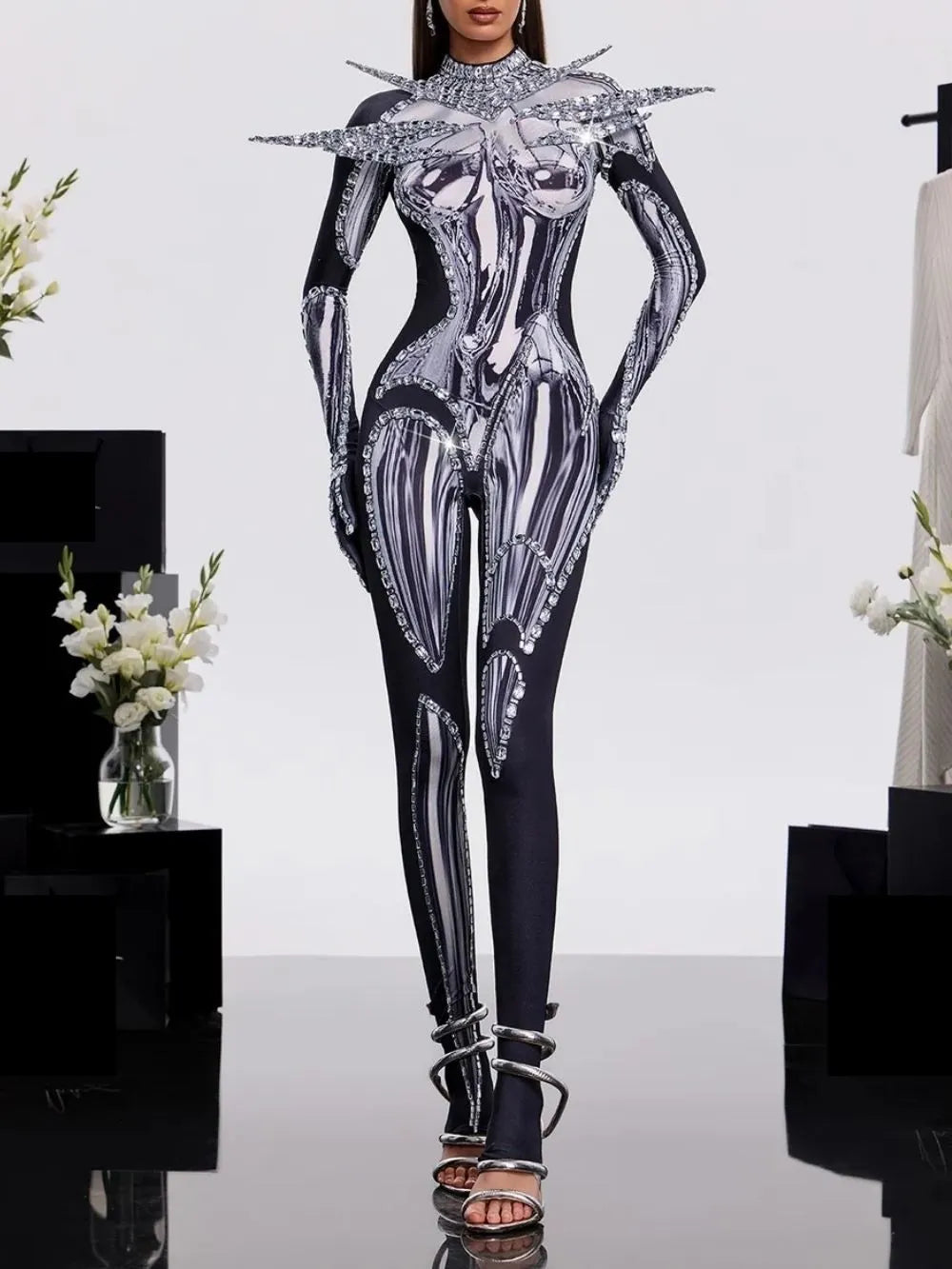 Prynex Long Sleeve Crystal Jumpsuit Flowering Girl