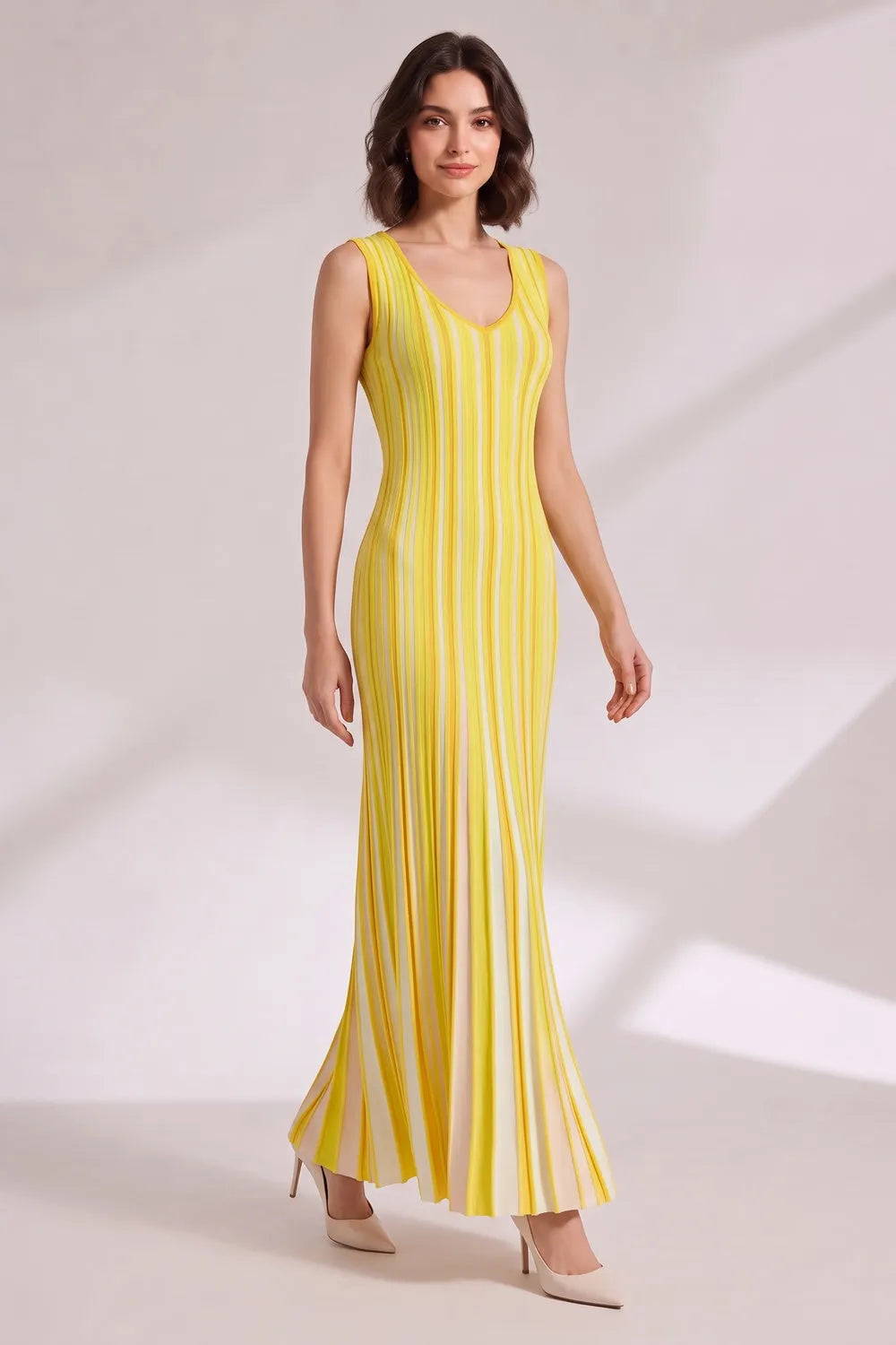 Yellow Vertical Stripe Maxi Dress Flowering Girl