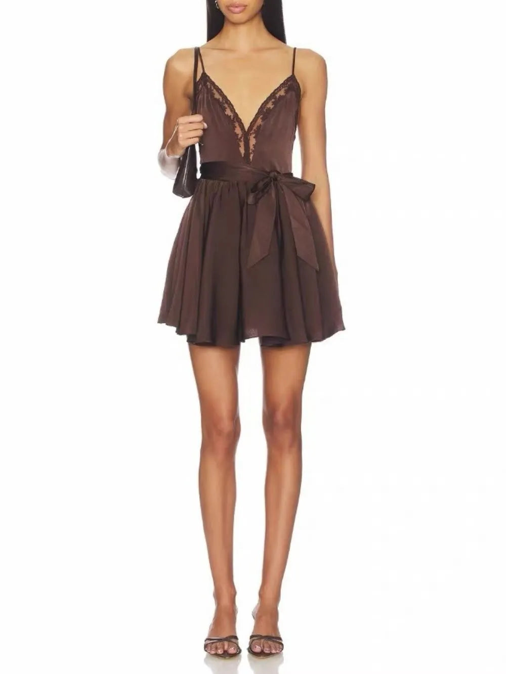 Mayte Brown Spaghetti Lace Mini Dress Flowering Girl