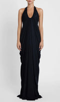 Kenza Black Halter Pleated Maxi Dress Flowering Girl