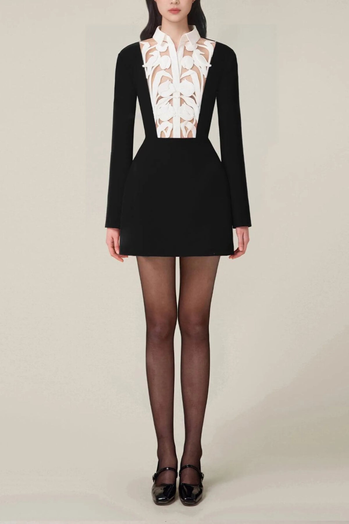 Hollow a-Line Mini Dress In Black Flowering Girl