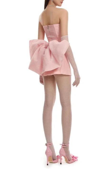 Back Bowknot Embellished Skirt Suit In Pink Flowering Girl