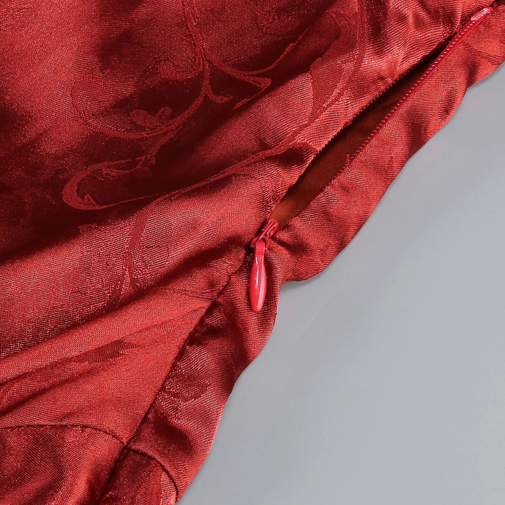 Mayer Red Satin Jacquard Maxi Dress Flowering Girl