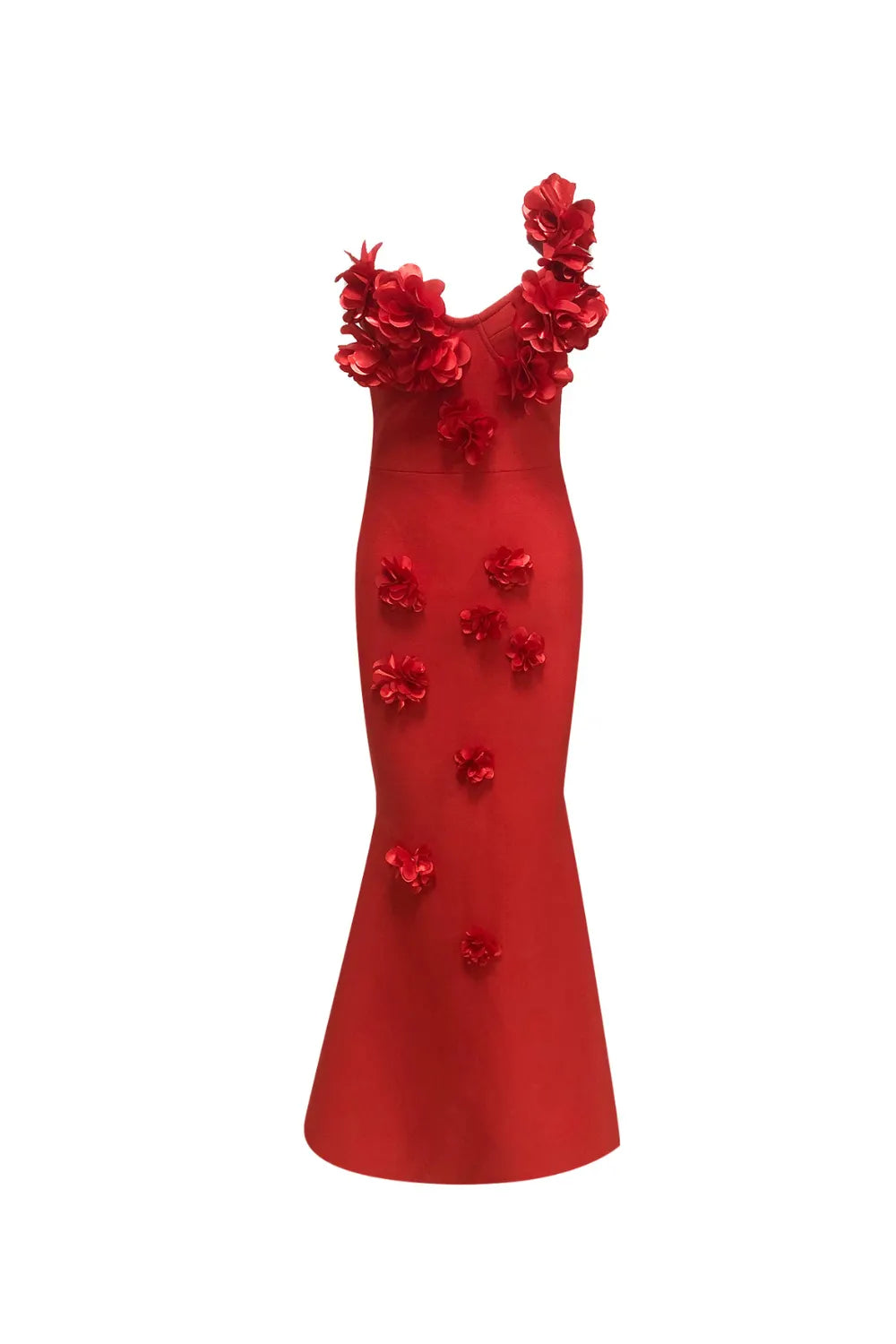 candice one-shoulder flower bodycon maxi dress in red Flowering Girl