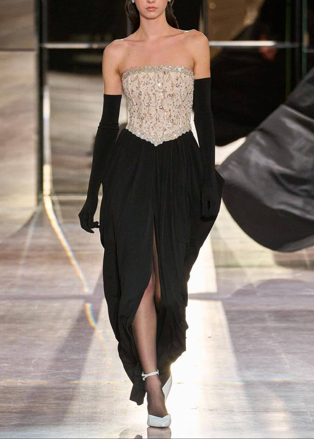 Sharon Lace Beaded Embellished Strapless Maxi Dress In Black Flowering Girl