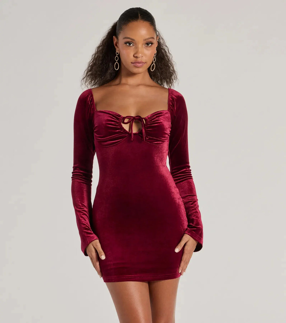 Season Of Splendor Long Sleeve Velvet Mini Dress Flowering Girl