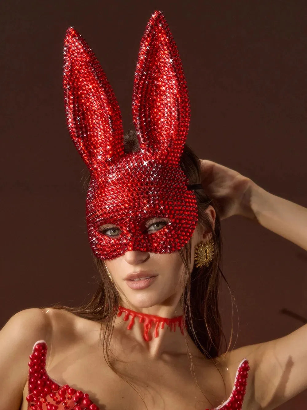 Glaucia Rhinestone Bunny Mask Flowering Girl