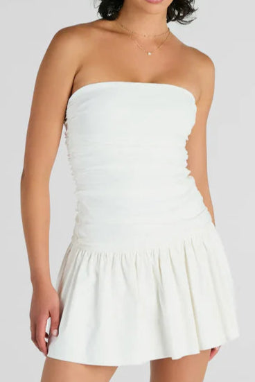 Satin Polka Dot Mini Dress in ivory Flowering Girl