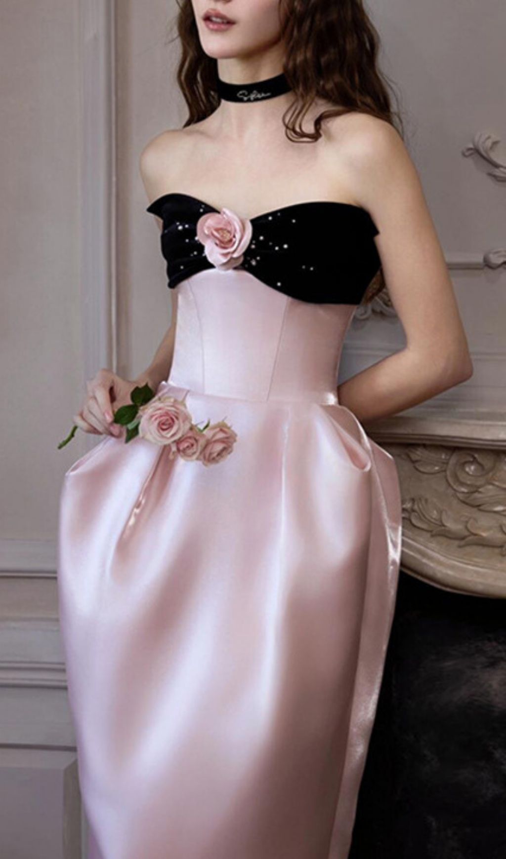 Karley Pink Strapless Flower Maxi Dress Flowering Girl