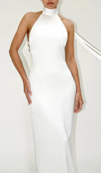Birger White Halter Pearl Backless Maxi Dress