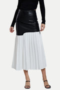 Zenobia Pleated Leather Midi Skirt - White Flowering Girl