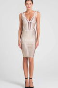 METALLIC BANDAGE MIDI DRESS IN APRICOT Flowering Girl