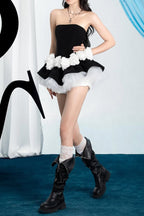 Erica Floral Patchwork Strapless Top Skirt Set In Black Flowering Girl