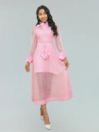vicky flower embellished lace midi dress in pink Flowering Girl