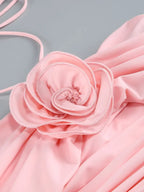 Brick Pink Halter Flower Draped Mini Dress Flowering Girl