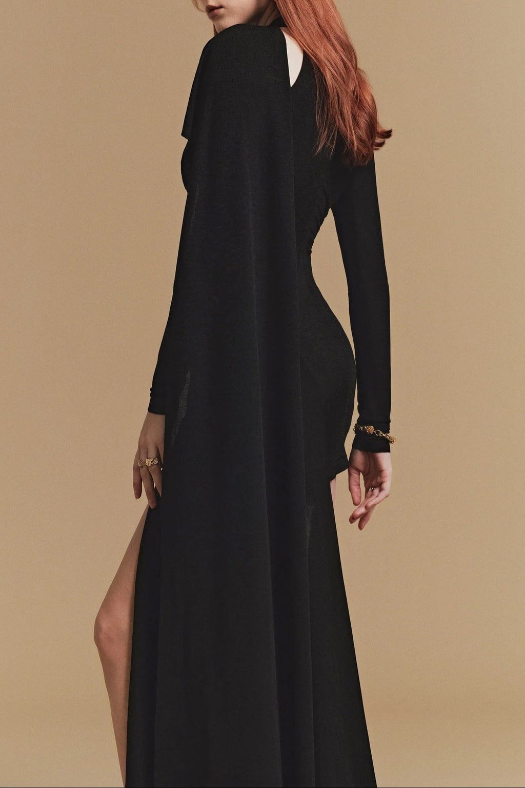 Black Off-Shoulder Bodycon Mini Dress With Cape Flowering Girl