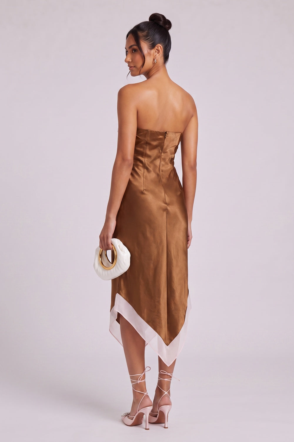 Bronze Satin Sheath Dress with Lace Applique Flowering Girl