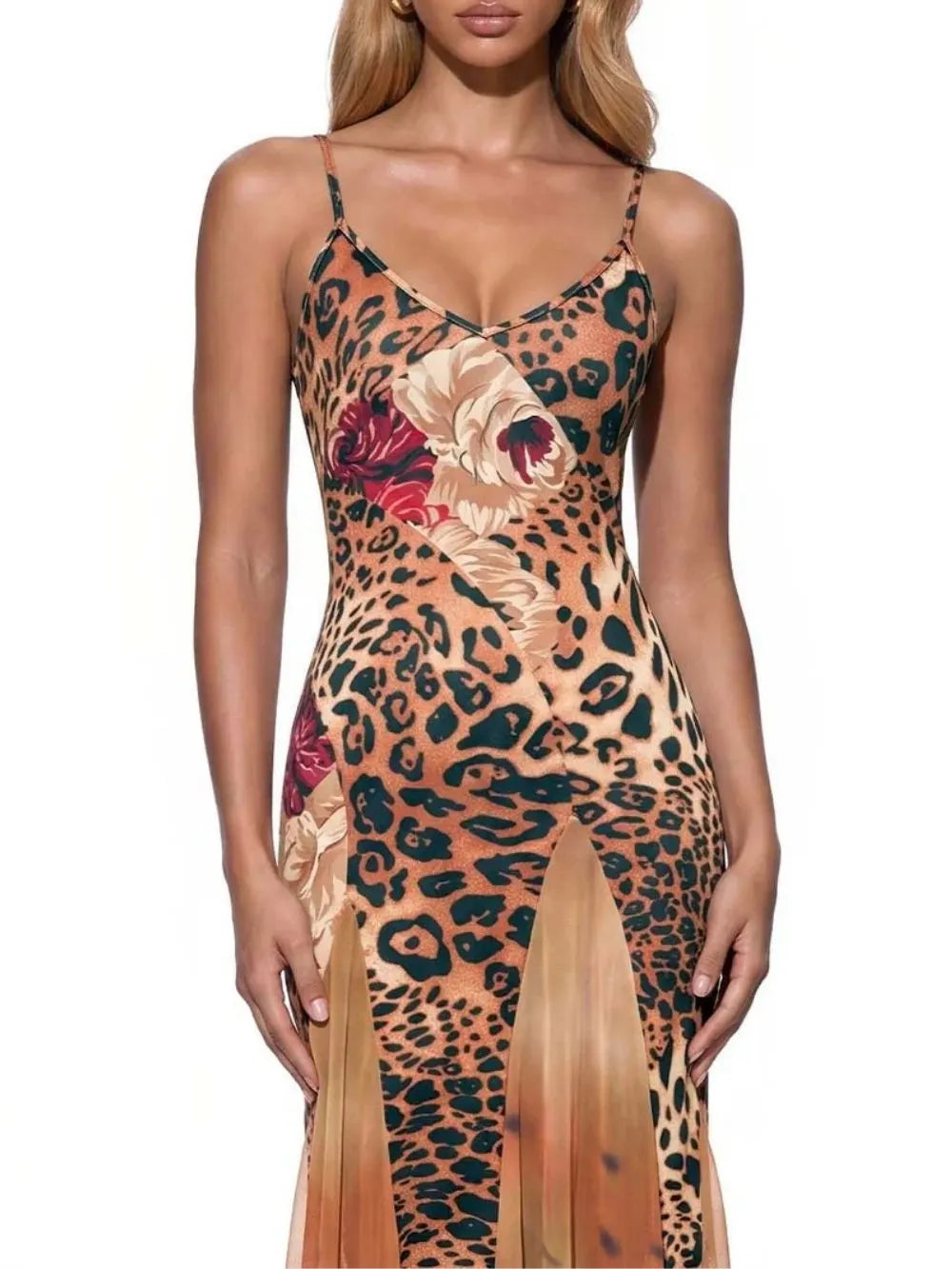 Bryna Spaghetti Leopard Midi Dress Flowering Girl