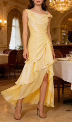Kazuko Yellow Ruffle Hem Maxi Dress Flowering Girl