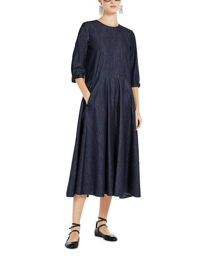EMBELLISHED COTTON DENIM MIDI DRESS Flowering Girl