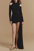 Black Off-Shoulder Bodycon Mini Dress With Cape Flowering Girl