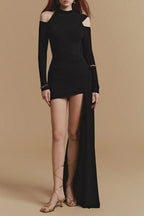 Black Off-Shoulder Bodycon Mini Dress With Cape Flowering Girl