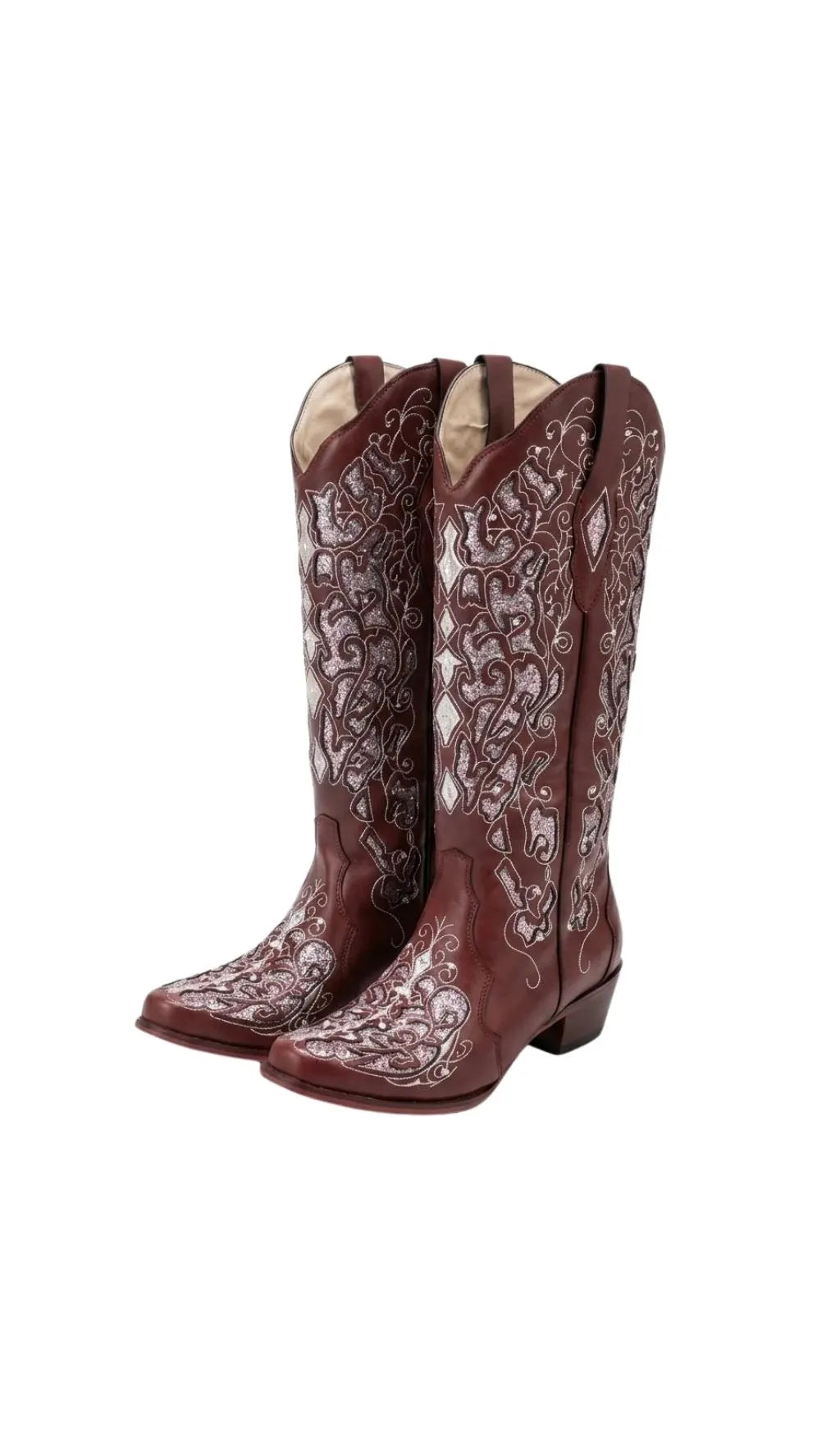 Quasil Rhinestone Floral Leather Boots Flowering Girl