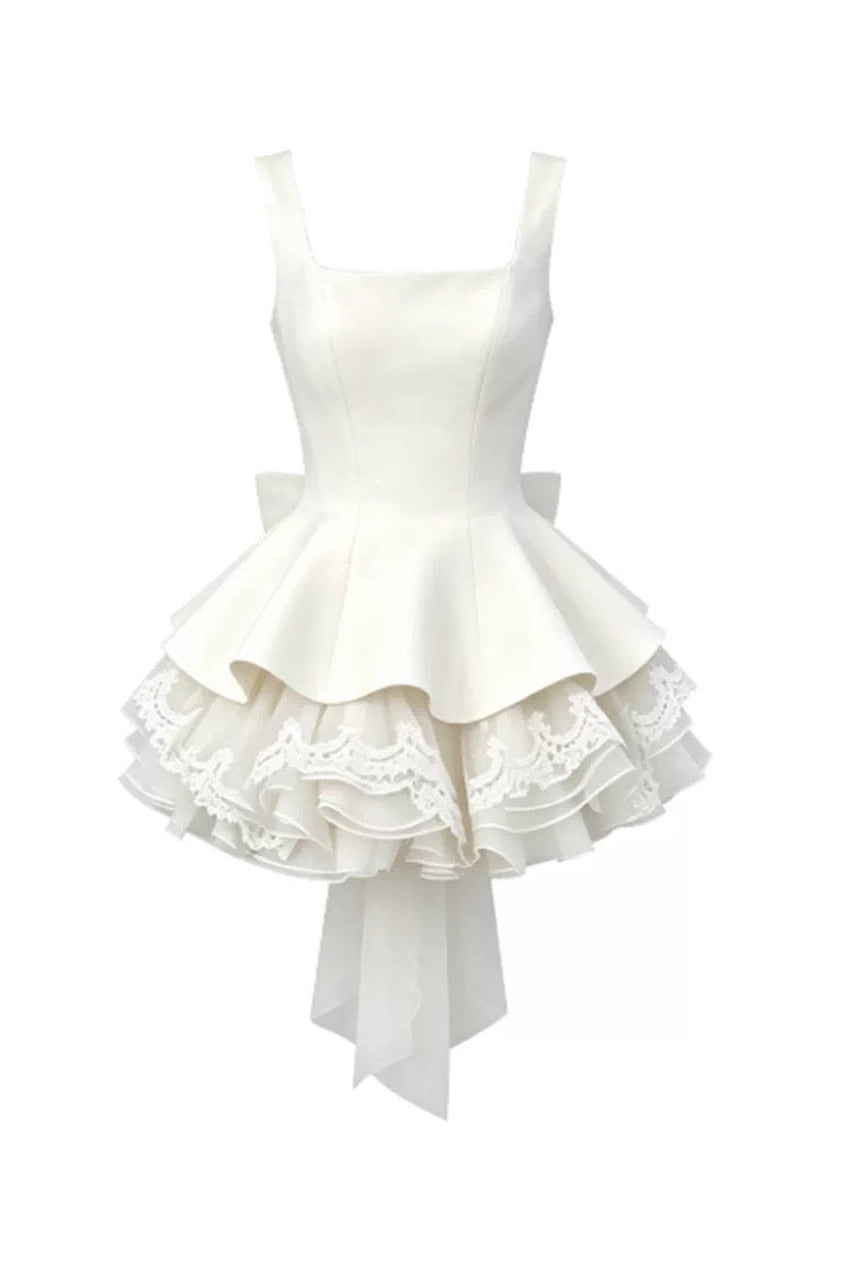 White Square Neck Corset Layer Lace Mini Dress Flowering Girl